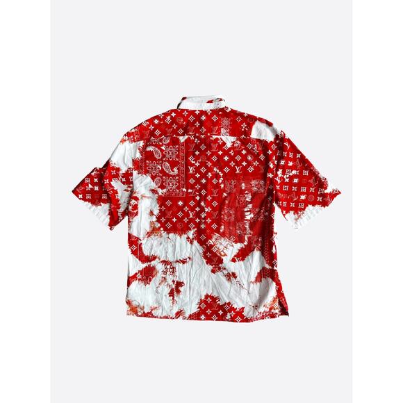 Louis Vuitton Orange Bleached Bandana Short Sleeve Button Up Shirt - Picture 2 of 8